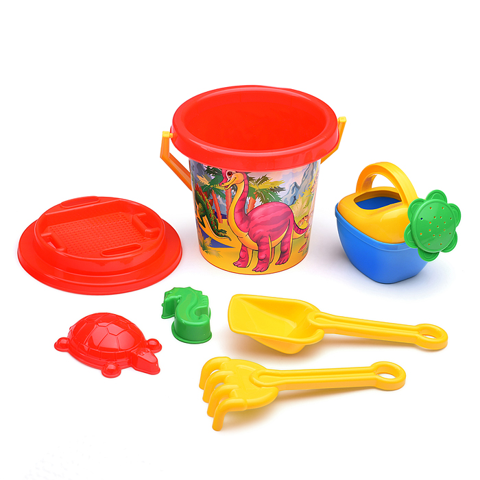 Песочный набор №5 ведро, паски, лейка, сито, лопата, грабли 