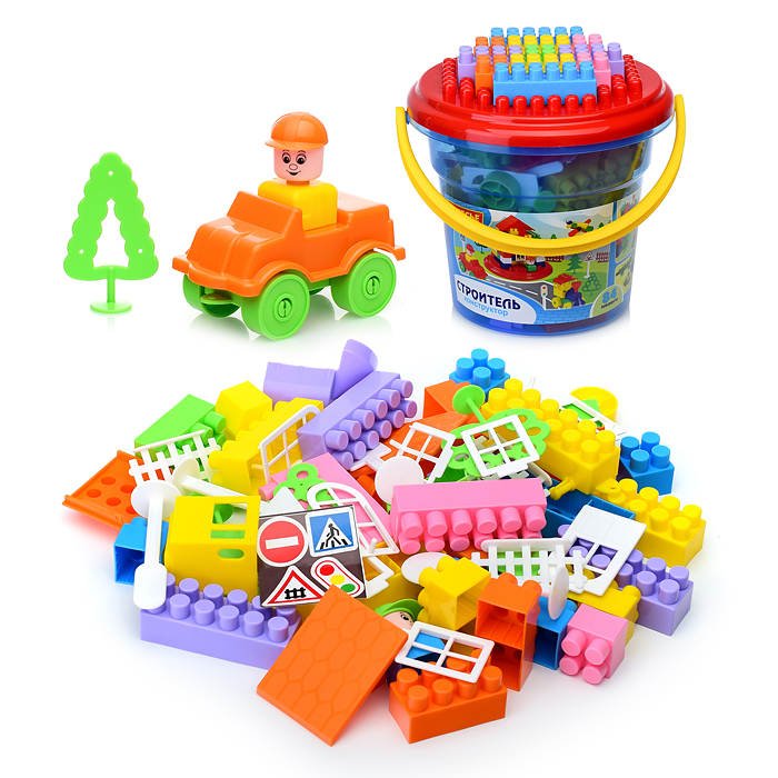 Конструктор "Строитель" (84 элем. в ведре "Макси" с крышкой)
