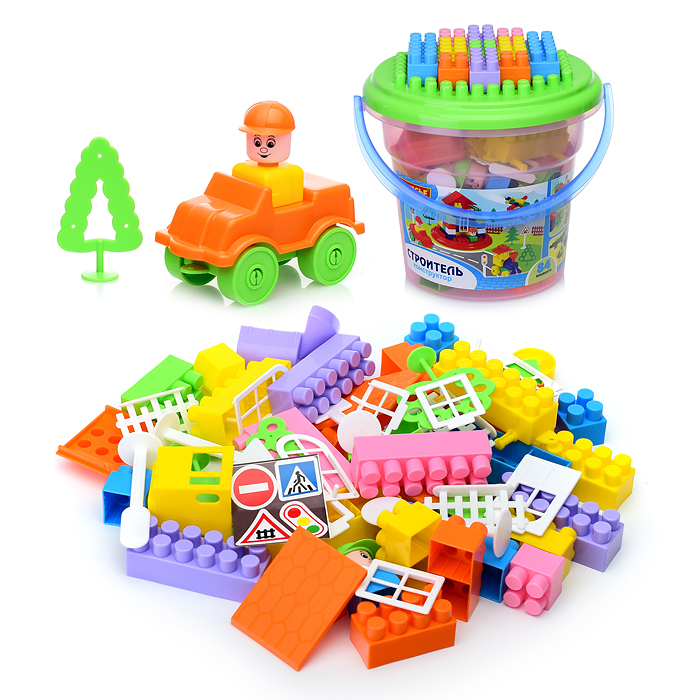 Конструктор "Строитель" (84 элем. в ведре "Макси" с крышкой)