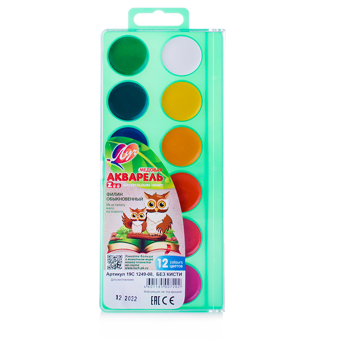 Акварель 12 цв. "ZOO" медовая 