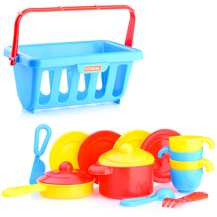 Фото к товару Набор детской посуды "TOP chef" с корзинкой №2 на 4 персоны (в сеточке) Набор детской посуды "TOP chef" с корзинкой №2 на 4 персоны (в сеточке)