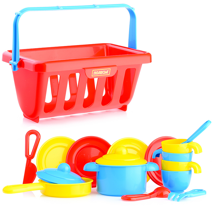 Фото к товару Набор детской посуды "TOP chef" с корзинкой №2 на 4 персоны (в сеточке) Набор детской посуды "TOP chef" с корзинкой №2 на 4 персоны (в сеточке)