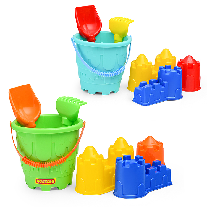 Набор №524: Ведро-замок большое, лопатка №5, грабельки №5, формочки 