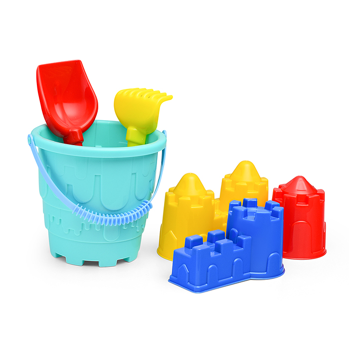 Набор №524: Ведро-замок большое, лопатка №5, грабельки №5, формочки 