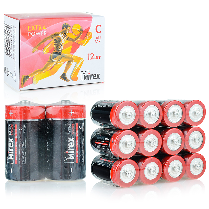 Батарея солевая Mirex R14/ С 1,5V, 12 шт, shrink Батарея солевая Mirex R14/ С 1,5V, 12 шт, shrink