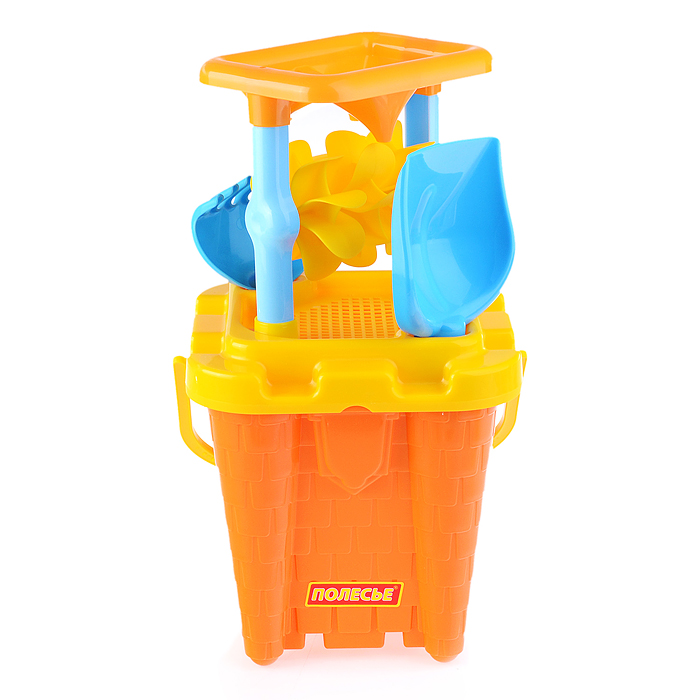 Набор №557: песочная мельница №2 с основанием ситечко-крепость большое №2, ведро-замок большое №2, л