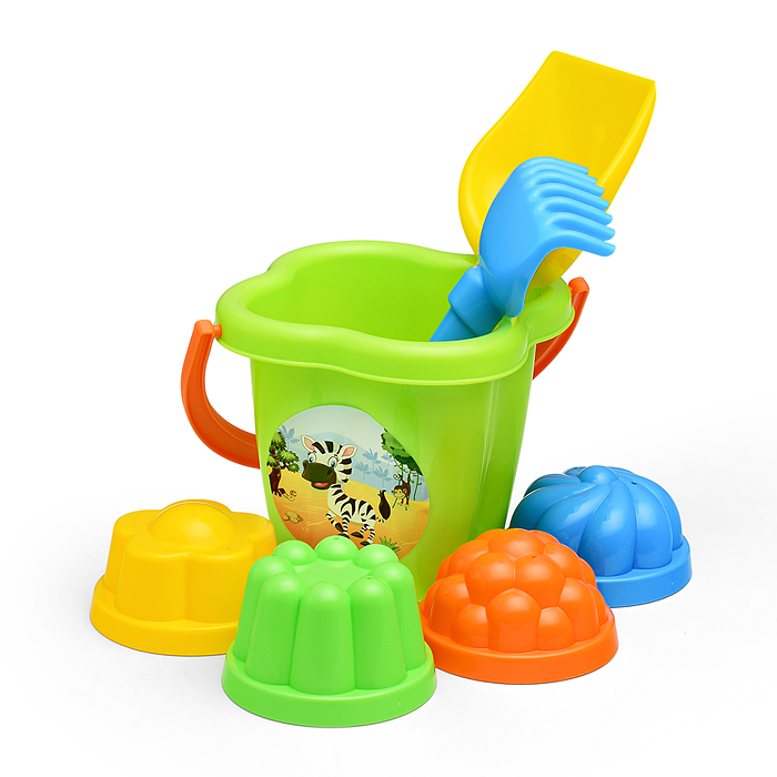 Фото к товару Набор №185: "Мираж", автомобиль-самосвал + ведро-цветок среднее, лопатка №5, грабельки №5, 4 формочк Набор №185: "Мираж", автомобиль-самосвал + ведро-цветок среднее, лопатка №5, грабельки №5, 4 формочк