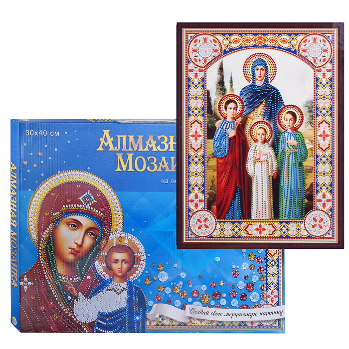 Алмазная мозаика 30х40 "Вера, Надежда, Любовь и мать их София" с подр.c част.зап. (блест) 