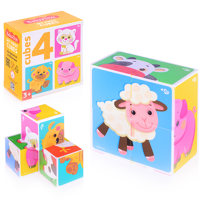 Кубики "Домашние животные" (без обклейки) 4 шт BABY TOYS