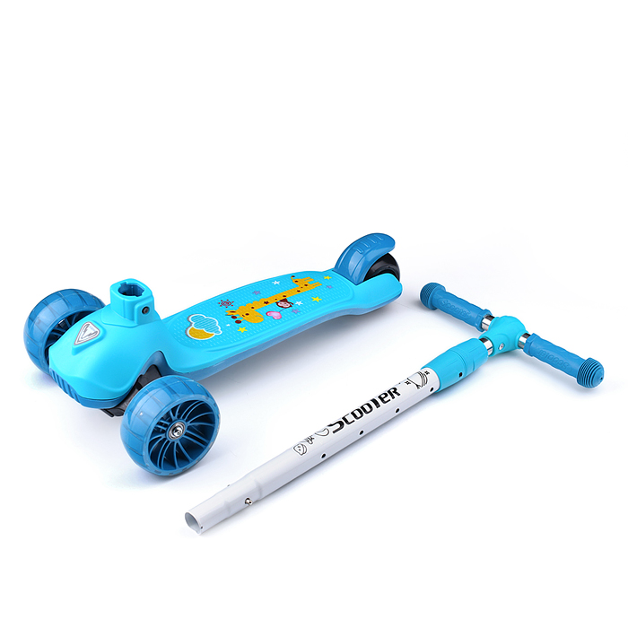 Самокат U038245Y 3-х кол., синий, светящиеся колёса, PU, ABEC 7, в коробке