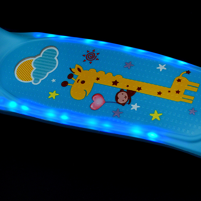 Самокат U038245Y 3-х кол., синий, светящиеся колёса, PU, ABEC 7, в коробке