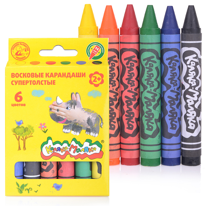 Карандаши восковые 6 цветов, супертолстые  круглые