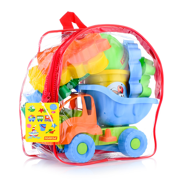 Набор №301 (в рюкзаке): "Муравей", автомобиль-самосвал + ведро малое, лопатка №5, грабельки №5, форм