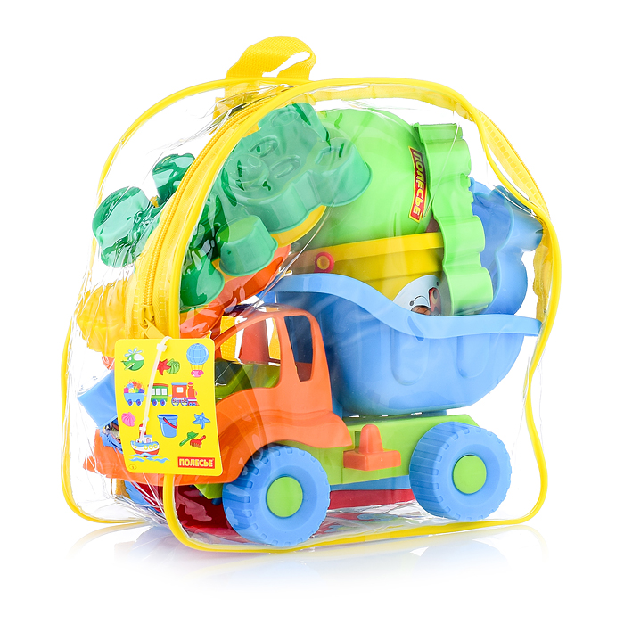 Набор №301 (в рюкзаке): "Муравей", автомобиль-самосвал + ведро малое, лопатка №5, грабельки №5, форм