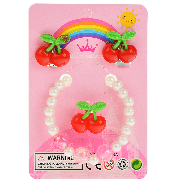 Фото к товару Набор украшений R3-6C "Вишенка" (браслет, кольцо и клипсы) в пакете Набор украшений R3-6C "Вишенка" (браслет, кольцо и клипсы) в пакете