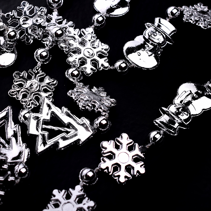 Новогоднее украшение S0974-1 "Бусы кристаллики" серебро, 5м, в пакете