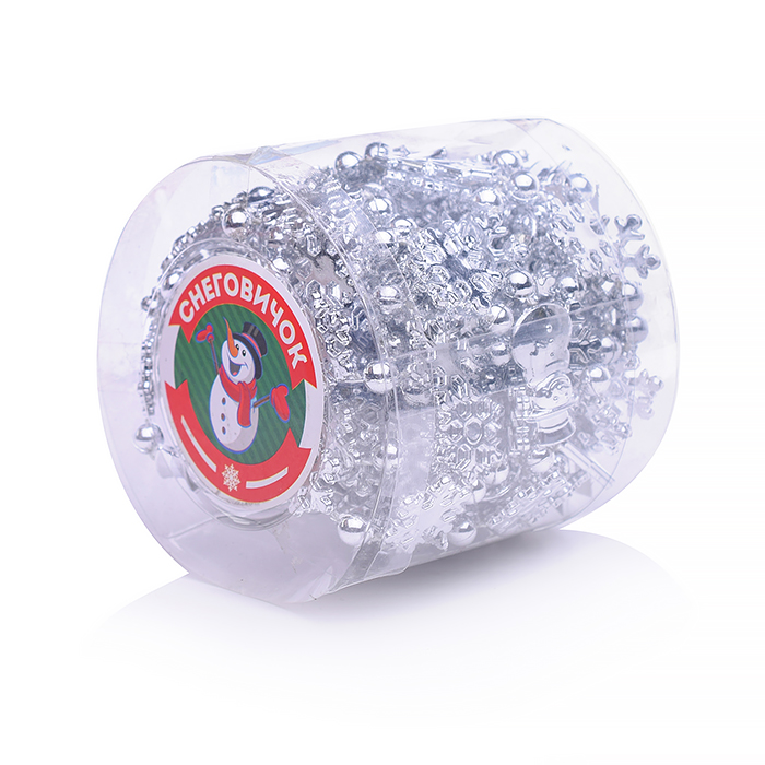 Новогоднее украшение S0974-1 "Бусы кристаллики" серебро, 5м, в пакете