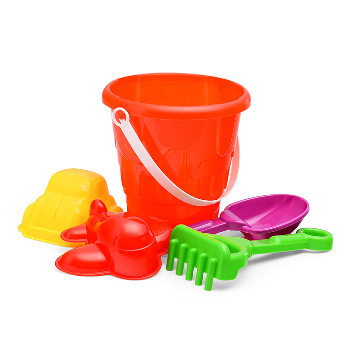 Набор песочный №13 (ведро+лопатка+грабли+2 формочки транспорт)