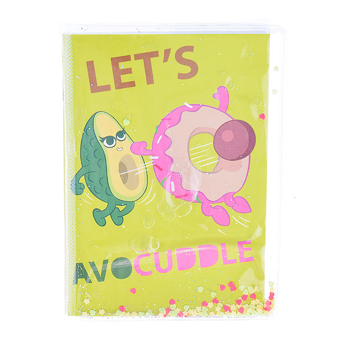 Блокнот "Let's avocaddle"А6, 11х15 см, 56 листов в клетку на скрепке,  гелевый наполнитель с блестка