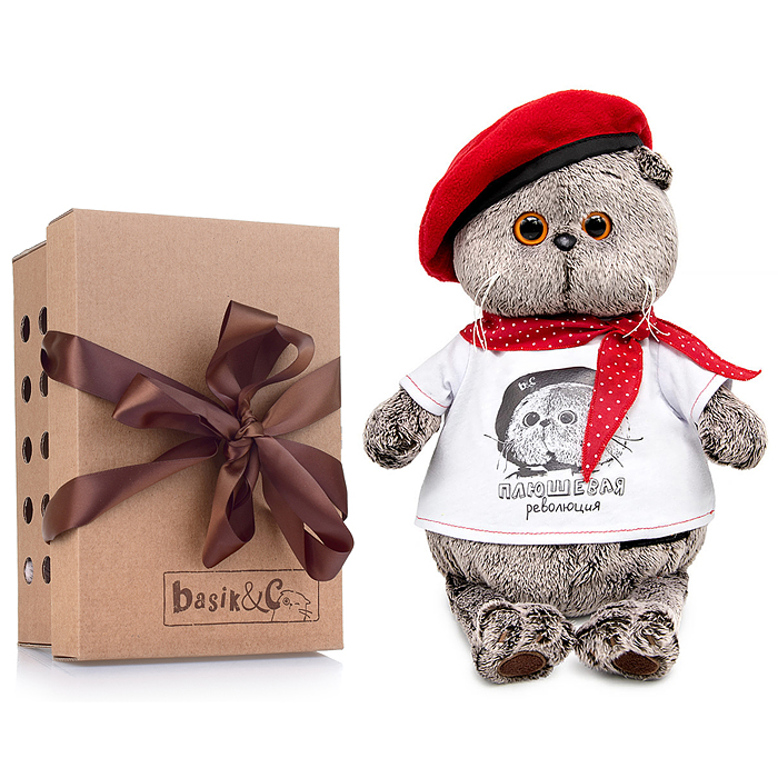 Кот Басик в футболке с принтом "Плюшевая революция" 22см