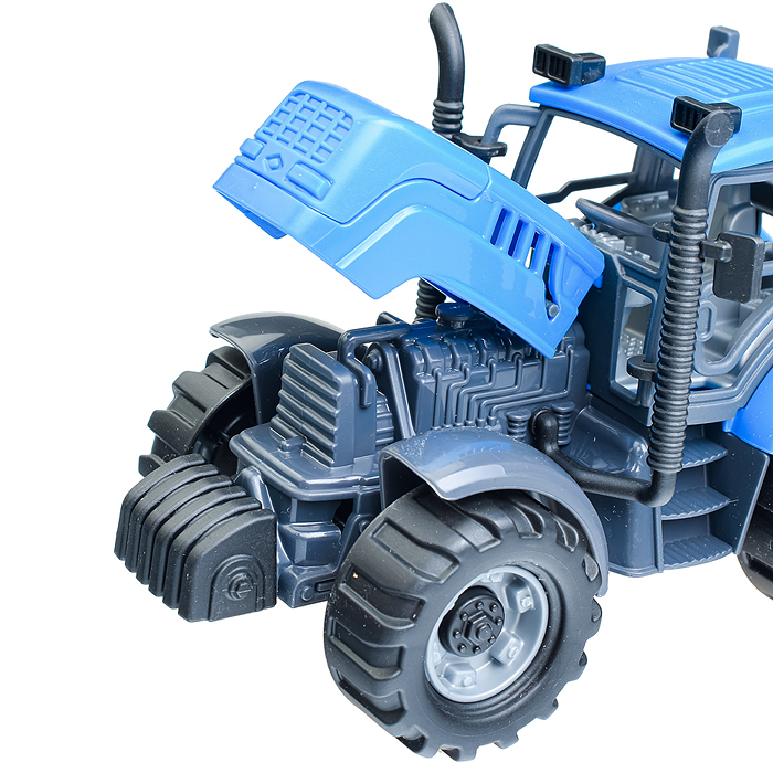 Трактор "Прогресс" с бортовым прицепом инерционный (синий) (в коробке)