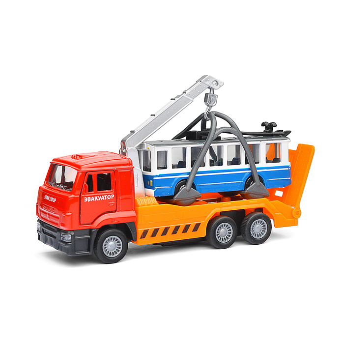 Машина Камаз Эвакуатор 12см.+Троллейбус 7,5см., в коробке