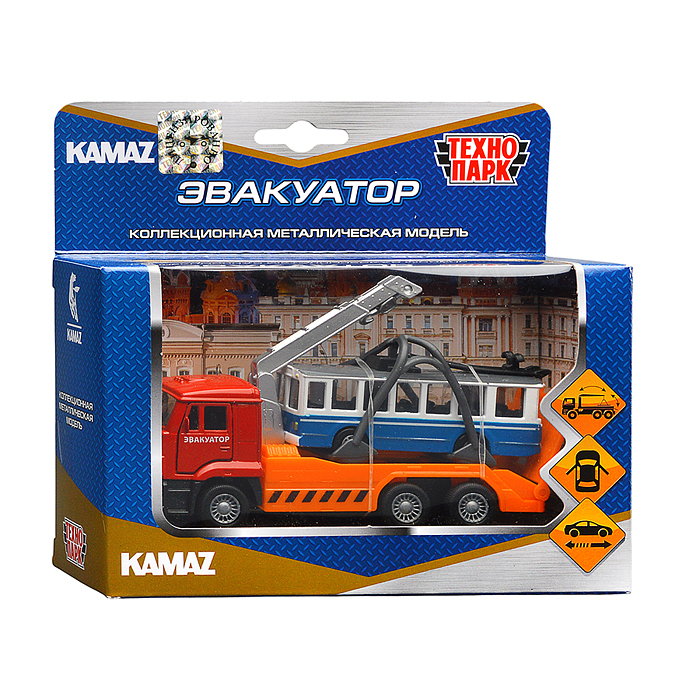 Машина Камаз Эвакуатор 12см.+Троллейбус 7,5см., в коробке