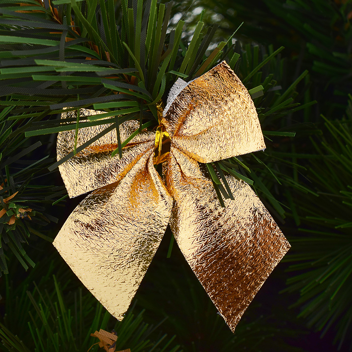 Новогоднее украшение S0915 "Бантики" золотистые (12шт.* 5см.)