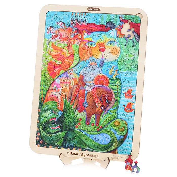 Фото к товару Пазл - картина из дерева "Илья муромец". 120 деталей. 5+. Пазл - картина из дерева "Илья муромец". 120 деталей. 5+.
