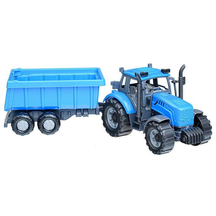 Трактор "Прогресс" с прицепом инерционный (синий) (в коробке)