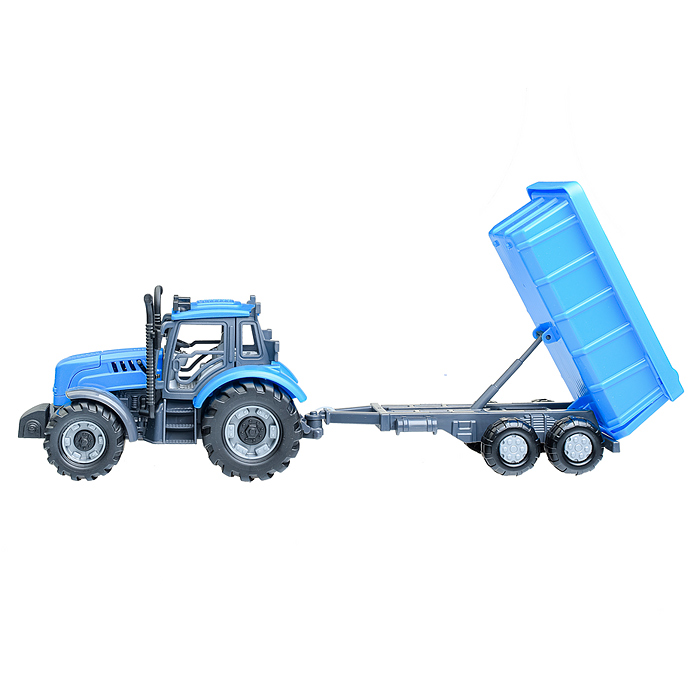 Трактор "Прогресс" с прицепом инерционный (синий) (в коробке)