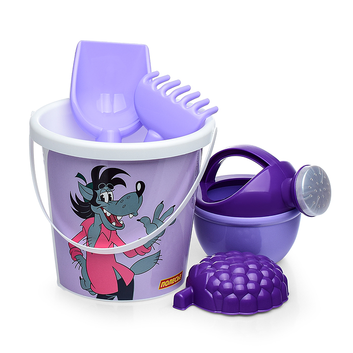 Набор "Ну, погоди!" №5: ведро с наклейкой, лопатка №5, грабельки №5, формочка (малина), лейка малая 