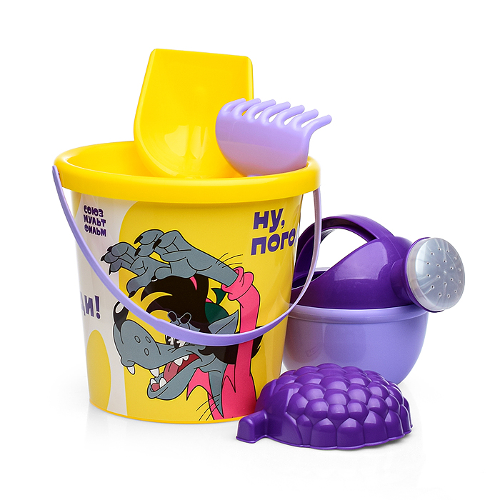 Набор "Ну, погоди!" №5: ведро с наклейкой, лопатка №5, грабельки №5, формочка (малина), лейка малая 