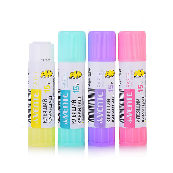 Клеящий карандаш PVP основа "Pastel" 15 г (быстросохнущий) в картонном дисплее с пластиковы