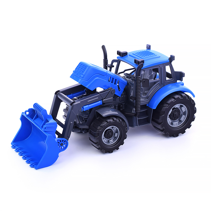 Трактор "Прогресс" с прицепом и ковшом инерционный (синий) (в коробке)
