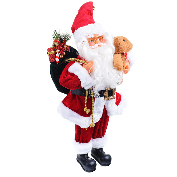 Сувенирный Дедушка Мороз S0115 с мешком подарков, 45см в пакете