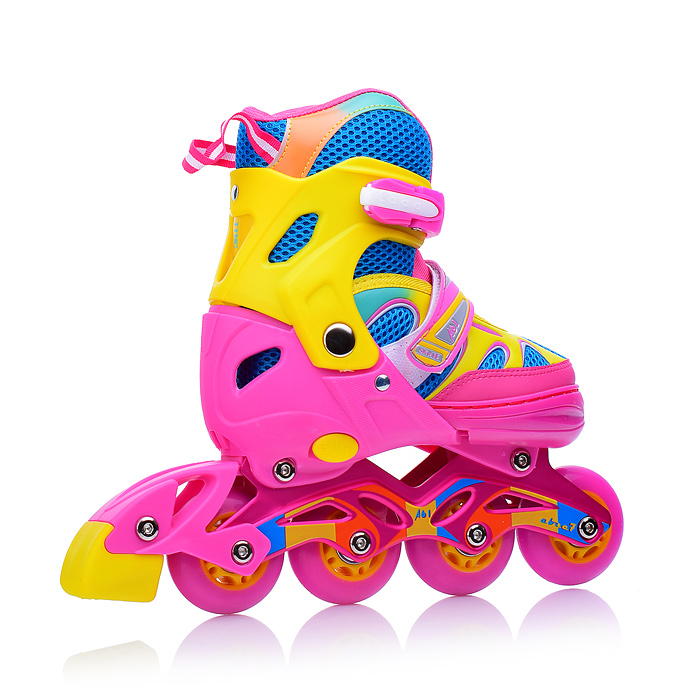 Ролики детские, S розово-желтые с синим