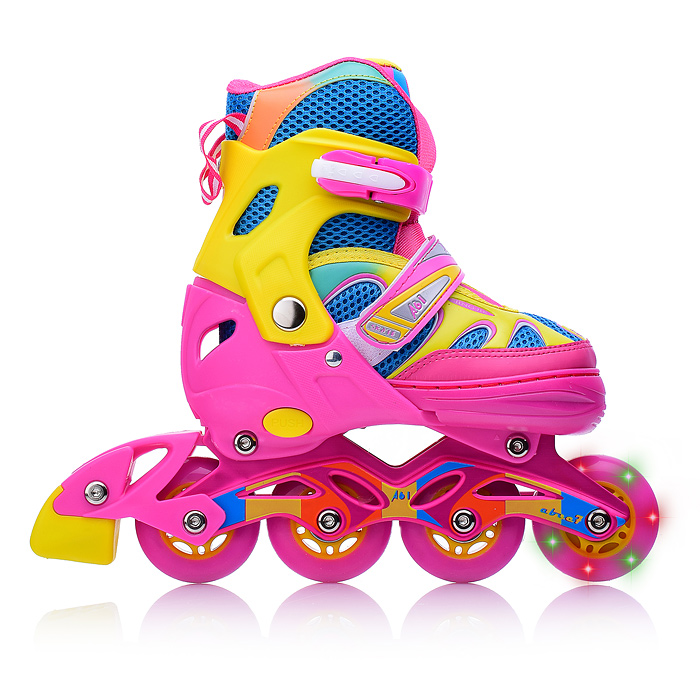 Ролики детские, S розово-желтые с синим