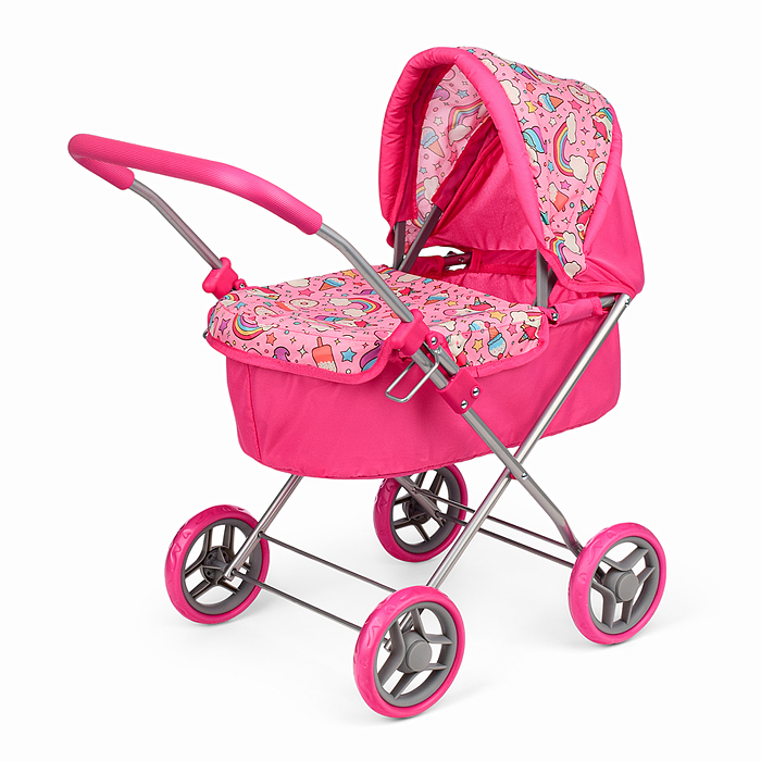 Коляска-люлька для кукол 9619 металлическая, цвет Единороги
