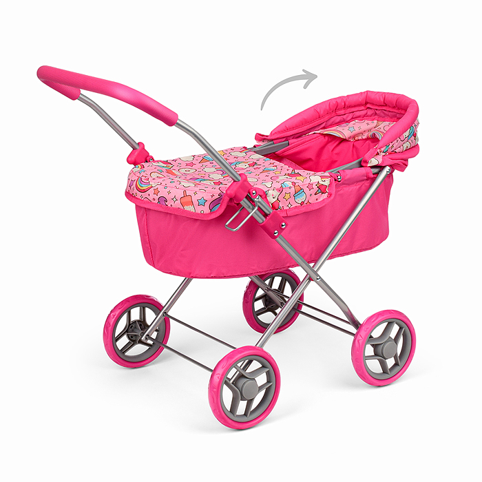 Коляска-люлька для кукол 9619 металлическая, цвет Единороги