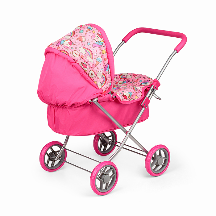Коляска-люлька для кукол 9619 металлическая, цвет Единороги