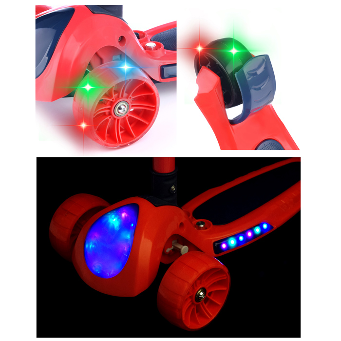 Самокат U038242Y 3-х кол., красный, светящиеся колёса, PU, ABEC 7, в коробке