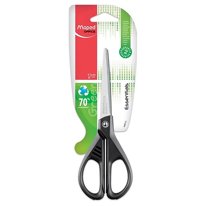 Ножницы 170мм "Essential Green" черные, карт. упак. с европодвесом