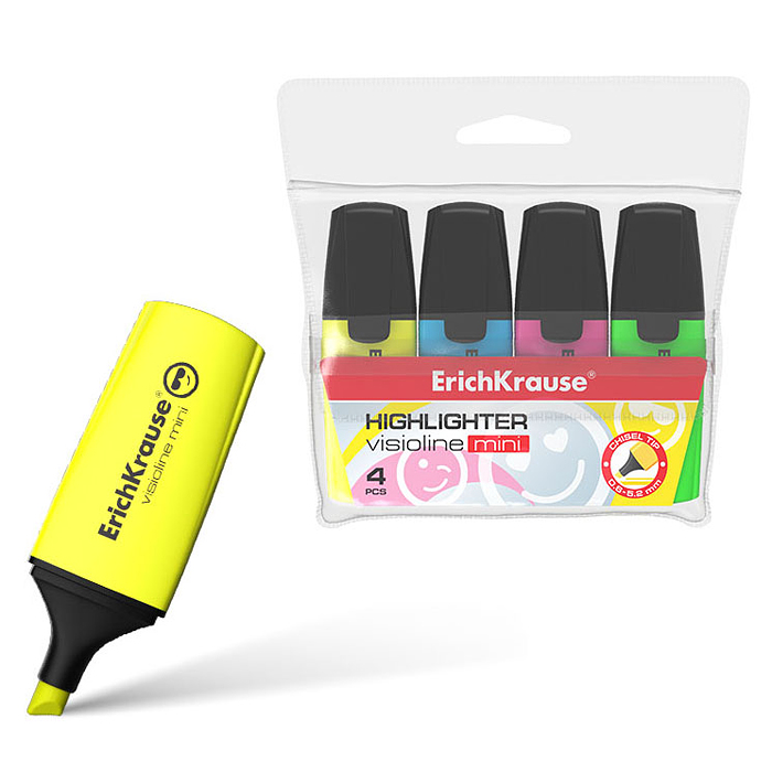 Набор маркеров-текстовыделителей  Visioline Mini, 4 цвета желтый, зеленый, розовый, голубой