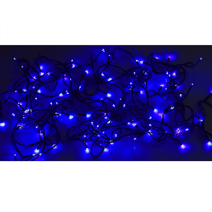 Фото к товару Электрогирлянда светодиодная 10 м, 100 ламп, синий Электрогирлянда светодиодная 10 м, 100 ламп, синий