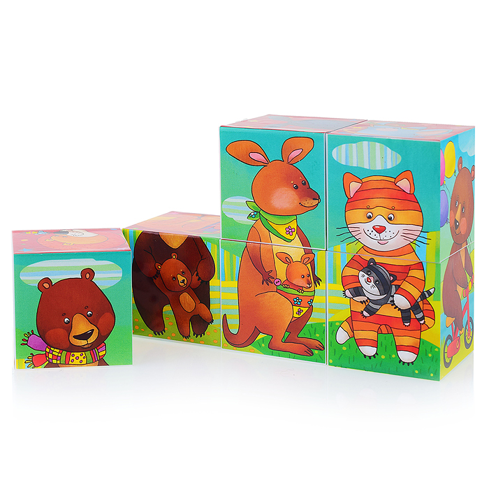 Фото к товару Умные кубики в поддончике. 6 штук. Угадай, чья половинка Умные кубики в поддончике. 6 штук. Угадай, чья половинка