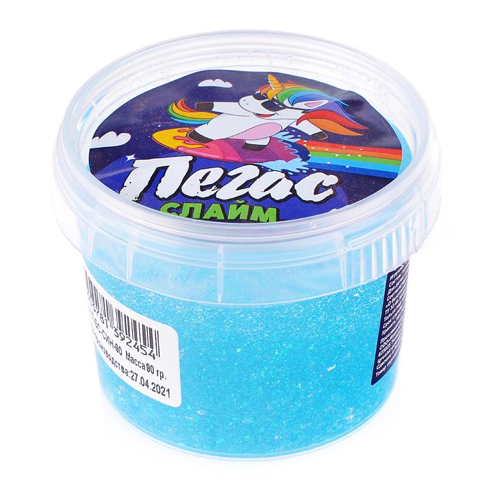 Слайм Пегас, 90 гр. битое стекло, синий 