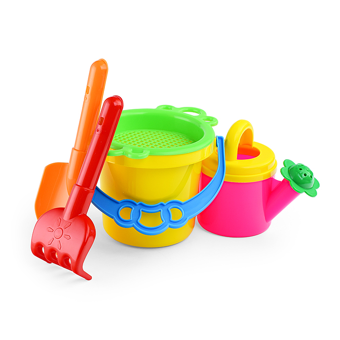 Песочный набор № 155 (ведро 0,8 л , сито,  совок 19 см, грабли 19см, лейка 0,4л)