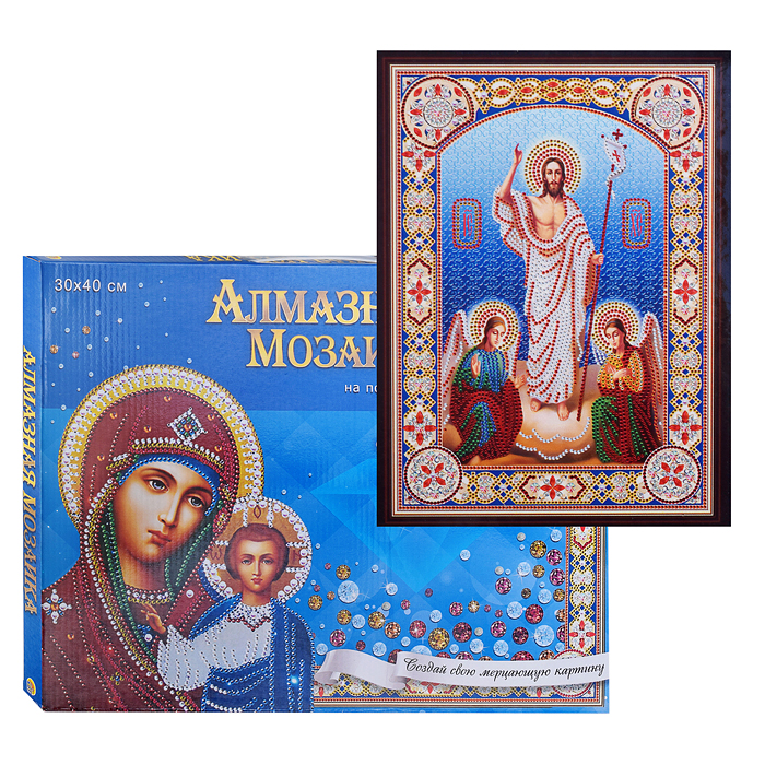 Алмазная мозаика 30х40 "Икона Воскресения Христова" с подрамником c част. зап. (блест) 