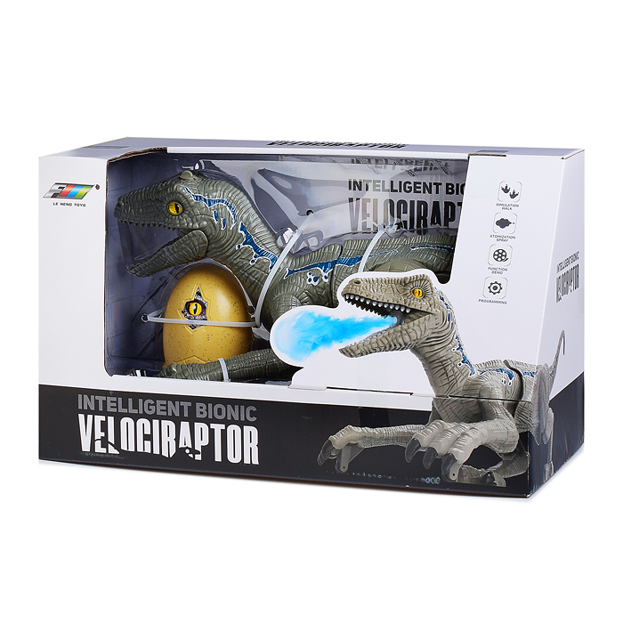 Динозавр K26/219-06313 "Велоцираптор" серый, р/у, 27MHz, в коробке